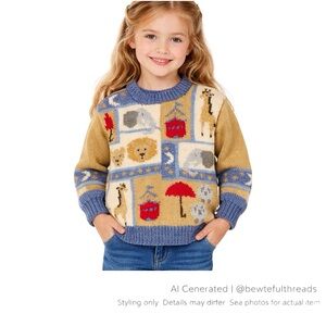 Mary Maxim Noah’s Ark Sweater Kids 6 Cottagecore Storybook Knit